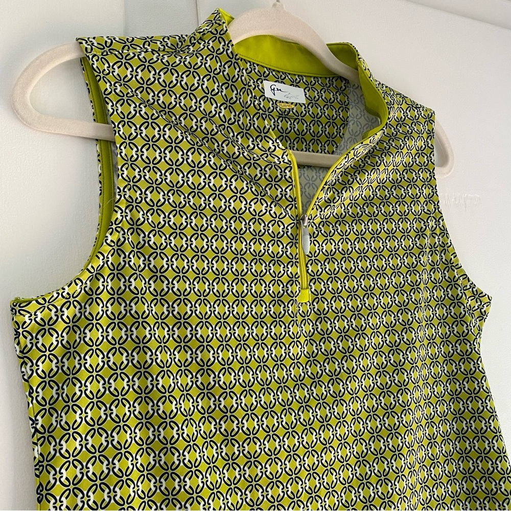 Greg NORMAN Golf Polo 1/4 zip Play Dry Sleeveless Lime Printed Performance Top L